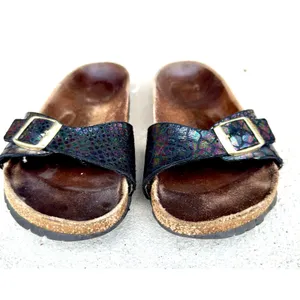 ⁠Birkenstock Madrid Black Metallic Python Snake Sandals Sz 38 Gold Buckle thumbnail 8