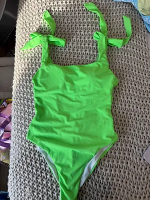 Neon green one piece with low back and ruched butt swimsuit size small wot thumbnail 1