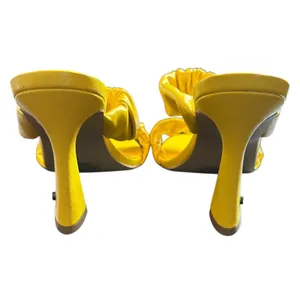 NEW French Connection Yellow Ruched Vegan Leather Heeled Sandals – Size 9 thumbnail 6