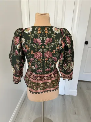 Farm Rio Flowering Garden Tree Linen Blend Top thumbnail 4