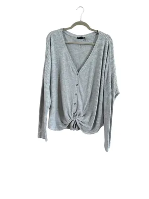 Women's Out From Under Grey Long Sleeve Tie Front Waffle Knit Top Size XL thumbnail 2