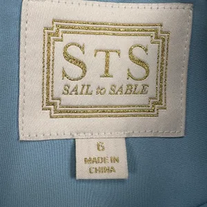 Sail to Sable Tweed Short Sleeve Shift Dress Tiered Hem Navy Blue/Green Size 6 thumbnail 3