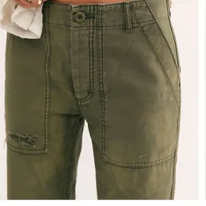 Free People Stormbringer Green‎ Distressed Straight Leg Pants 24 thumbnail 3