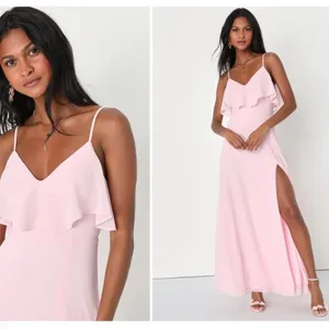 LULU's Prom Wedding Bridesmaid Sexy Elegant Ruffle Romantic Flowy Maxi Dress thumbnail 2