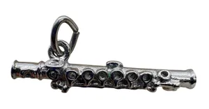 Vintage Silver Tone Flute Musical Instrument Charm‎ Magnetic Pendant 1 Inch thumbnail 1
