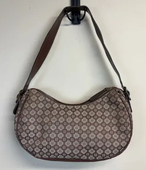 Vintage Nine West Y2K Brown Cream Geometric Lattice Pattern Shoulder Bag thumbnail 1