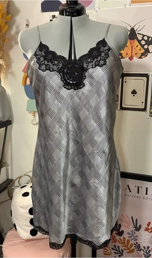 Jaclyn Smith Plaid Lace Slip Dress Nightgown Large thumbnail 1