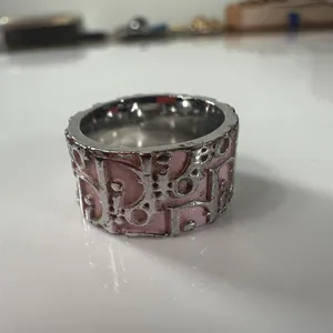 Christian Dior Vintage Pink Enamel Wide Band Ring Size 5 Silver Tone Number 2 thumbnail 2