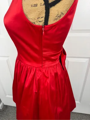 Vintage Forever 21 Red Satin Bow Back Mini Dress Sz S Petite NWOT thumbnail 9