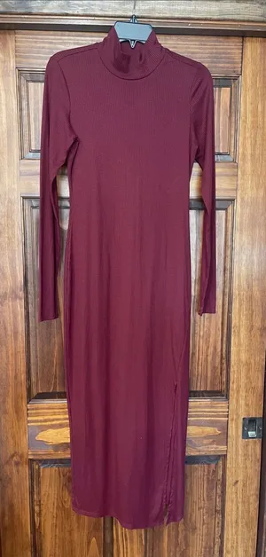 AFRM BurgundyJOYCE Ribbed Turtleneck Long Sleeve Midi Dress thumbnail 1