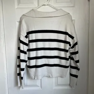 BERSHKA White Navy Blue Striped V Neck Sweater Sailor Summer Size M womens thumbnail 4