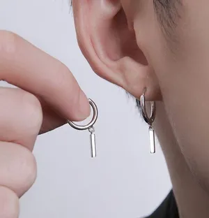 925 Silver Plated Unisex Hip Hop Dangle Drop Earrings for Men Women thumbnail 5