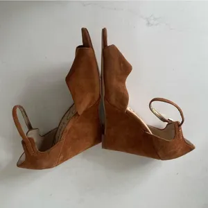 Sam Edelman Raven Open Toe Suede Wedge Tan Brown Size 7.5 thumbnail 10