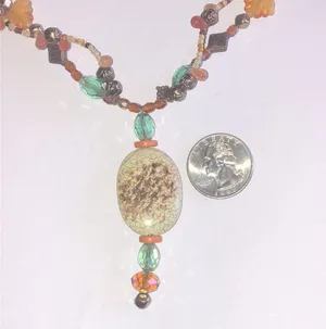 Glass Beaded Leaves AB Faceted Beads Multicolor Beaded Boho Fall Necklace thumbnail 4