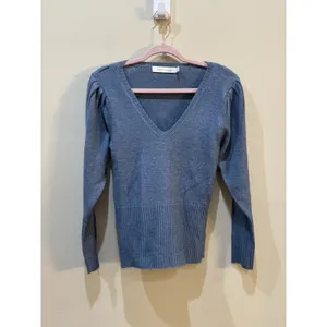 Bishop‎ And Young Blue V Neck Puff Sleeve Sweater Size Small Pullover thumbnail 2