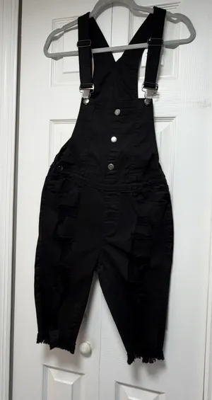 American Bazi Distressed Black Denim Overalls Shorts - Size M thumbnail 15