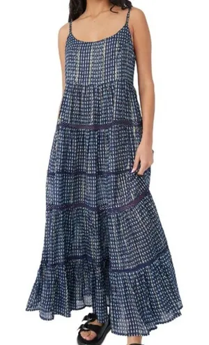 Free People Intimately Blue Cross Print‎ Eyelet Tiered Maxi Dress thumbnail 1