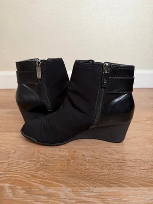 Anne Klein Sport Women's Black Comfort Zip Wedge Ankle Bootie, Size 6M thumbnail 5