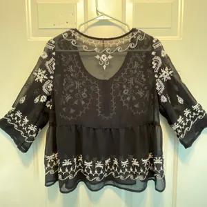 Free People Pennies Squel Navy Sheer Embroidered Top Size Small thumbnail 10