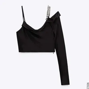 NWT Zara Woman Satin Effect Asymmetric Chain Top Black Top Size M Blogger Fave thumbnail 5
