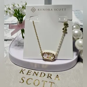 NEW Loveshackfancy X Kendra Scott Elisa Pink Bloom Floral Bow Necklace Heirloom thumbnail 2