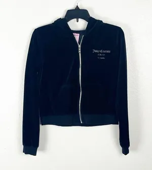 JUICY COUTURE x FOREVER 21 Black Velvet Velour 2 Piece Track Suit, Size Medium thumbnail 3