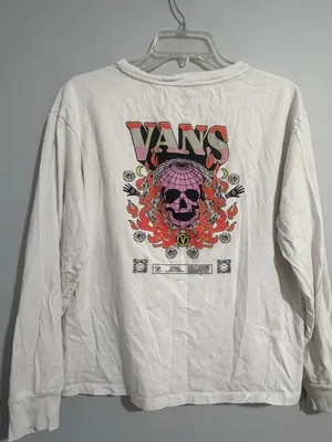 Vans White Long-Sleeve Pocket Tee with Pink Chest Graphic thumbnail 4