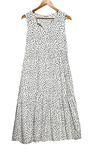 Beach Lunch Lounge Midi Tiered Babydoll Dress XS White Black Polka Dot‎ Cottage thumbnail 1