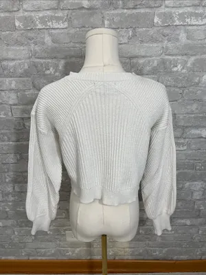 Lulus Perfect Layers Pointelle Balloon Sleeve Cropped Sweater thumbnail 4