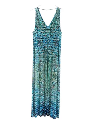 Cato Teal & Green Patterned V-Neck Maxi Dress thumbnail 3