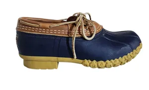 L.L. Bean Tan and Navy Womens Bean Boots Rubber Mocs Size 6 Wide thumbnail 1
