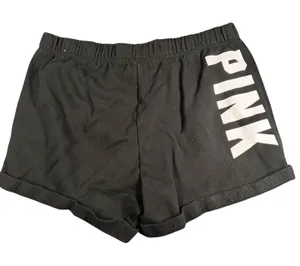 PINK Victoria's Secret Shorts Womens Large Black Fleece Sweat Logo Drawstring thumbnail 1