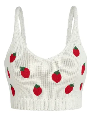 Cider • Knit Crop Top • Strawberries Print • Large thumbnail 1