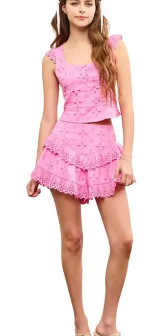 Mustard Seed Elenor Pink Ruffle Eyelet Skort Set Small EUC thumbnail 1