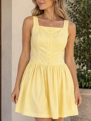 Julia Jordan Yellow Cotton Poplin Drop Waist Button Mini Dress Size 4 NWT thumbnail 1