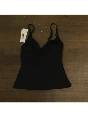 DKNY Womens O-Ring-Trim Crossover Ruched Tankini Top Swim DIMKS208 Black S thumbnail 2
