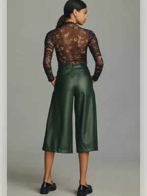 By Anthropologie Faux Leather Culottes Dark Green Sz.4‎ NWT thumbnail 3