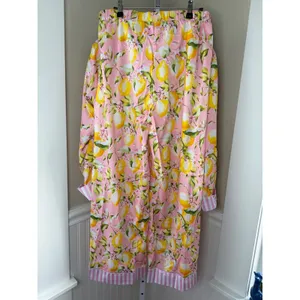 Pink Lemon Print Pajama Set Button Down Long Sleeve Pants Small thumbnail 5