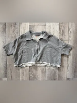Free People Movement Oversized Gray 1/2 zip Short Sleeve 100% cotton size small thumbnail 6