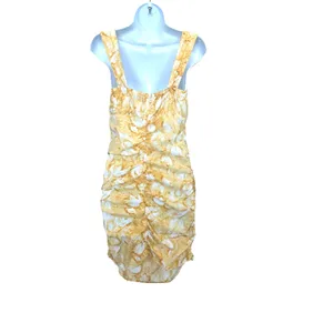 Louna Yellow Floral Ruched Mini Slip Dress XS Cotton Vacation Designer $200 thumbnail 10
