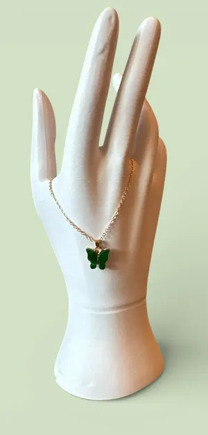 Gold Chain Necklace with Green Butterfly Pendant thumbnail 1