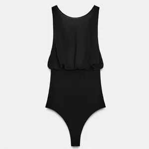 Zara NWT bow sleeve georgette black bodysuit thumbnail 6