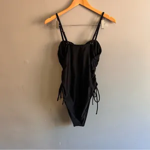 Amazon NWOT Sexy Black High Cut Ruched Side Ties One Piece Swimsuit | Size: L thumbnail 4