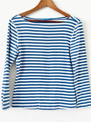 J.McLaughlin Blue White Striped Cotton Boat Neck Long Sleeve Top thumbnail 2
