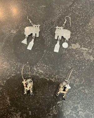 Silver Cow Charm Dangle Earrings thumbnail 1