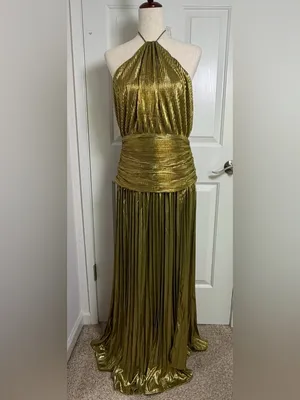 Metallic Gold High-Slit‎ Maxi Dress thumbnail 4