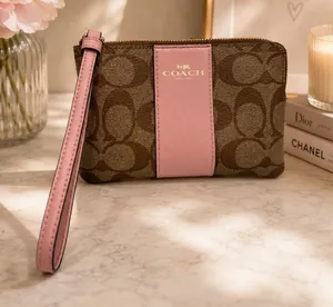 Coach Signature Logo Zip Wristlet Wallet, Beige/White, Credit Card Womens EUC thumbnail 1