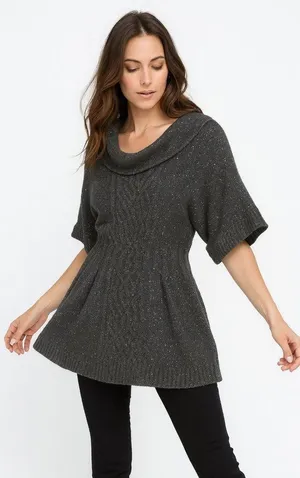 Gauge & Cable XL Gray Metallic Knit Sweater Tunic Cowl Neckline Wide Sleeves thumbnail 1
