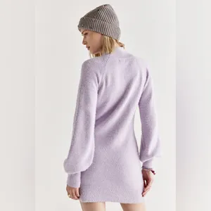 Miami Francesca’s Rosemary Mock Neck Fuzzy Sweater Mini Dress Soft Lilac‎ medium thumbnail 2