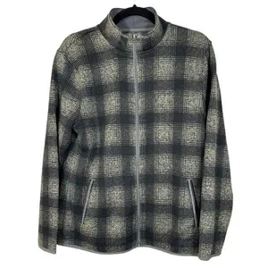 Eddie Bauer Grey Plaid Full Zip Fleece Sweater Women's Size Large thumbnail 1